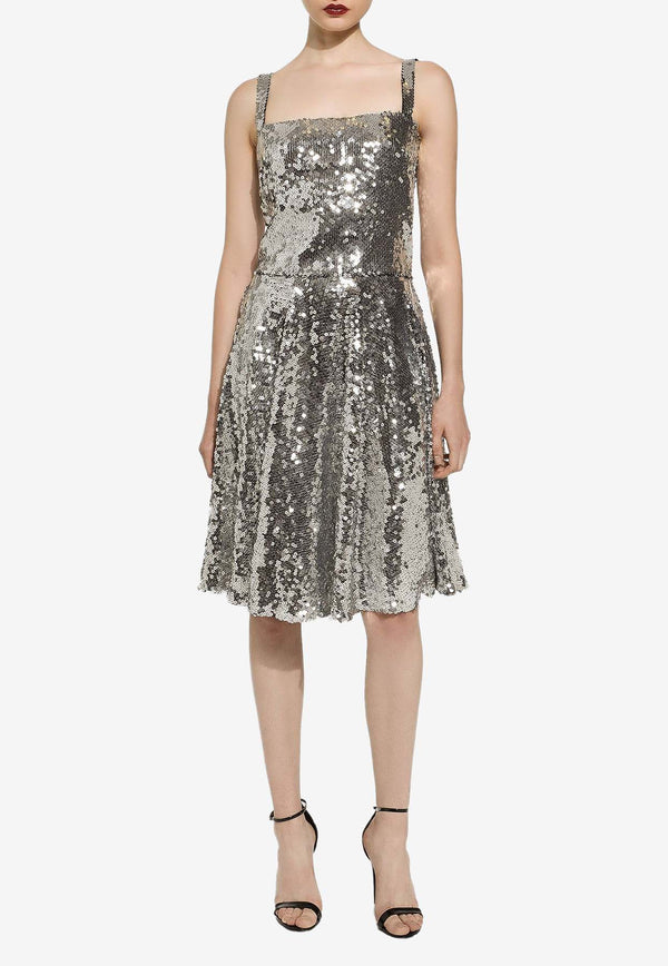 Dolce 
Gabbana Sequined Flared Midi Skirt F4BBBT FLSEP S0990 Silver