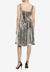 Dolce 
Gabbana Sequined Flared Midi Skirt F4BBBT FLSEP S0990 Silver