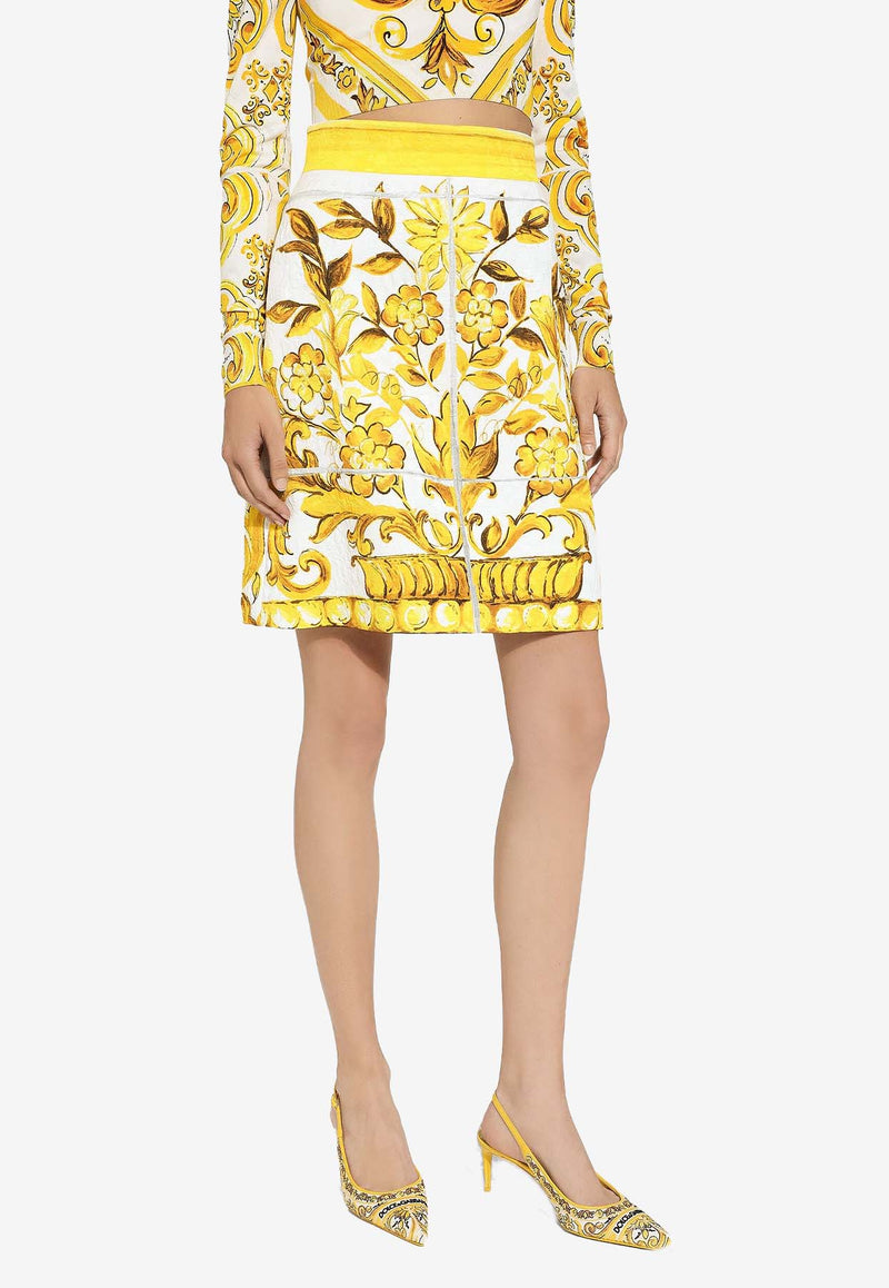 Dolce 
Gabbana Majolica Print Brocade A-line Mini Skirt F4BCVT FPTAW HG3TN Yellow