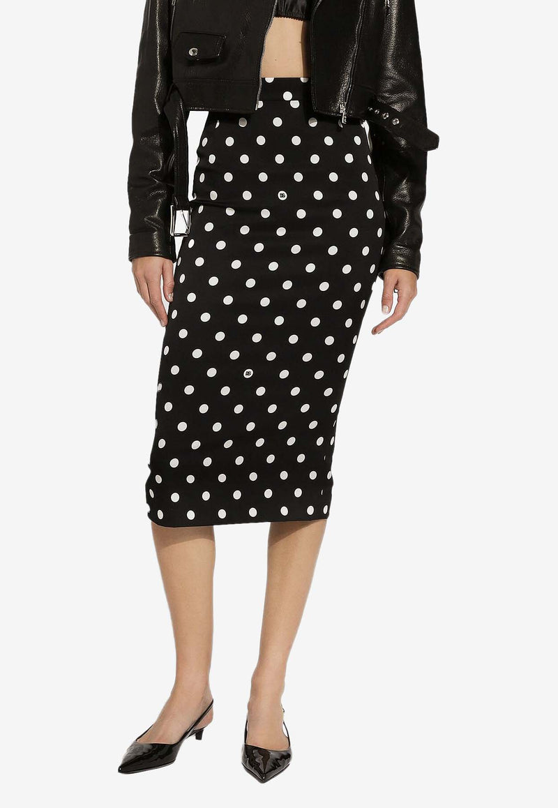 Dolce 
Gabbana Polka Dot Print Midi Pencil Skirt F4BUOT FSA62 HNZRW Black