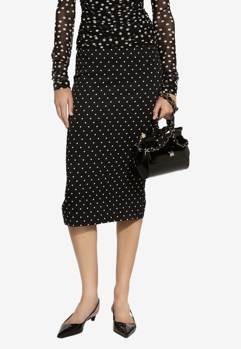 Dolce 
Gabbana Polka Dot Print Midi Pencil Skirt F4BUOT FSA63 HNZPW Black