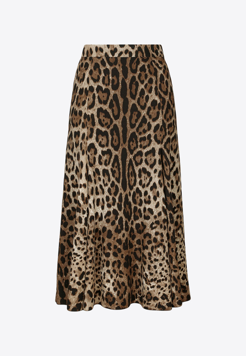 Dolce 
Gabbana Leopard Print Midi Flared Skirt Brown F4CQCT FSRKI HY13M