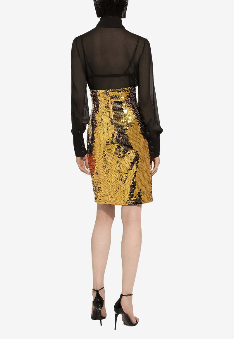 Dolce 
Gabbana High-Waisted Sequin Midi Skirt F4CRET HLMYD A0893 Gold