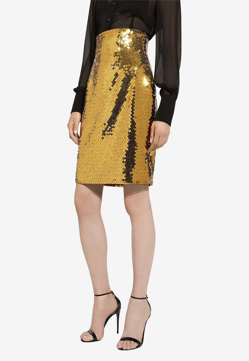 Dolce 
Gabbana High-Waisted Sequin Midi Skirt F4CRET HLMYD A0893 Gold