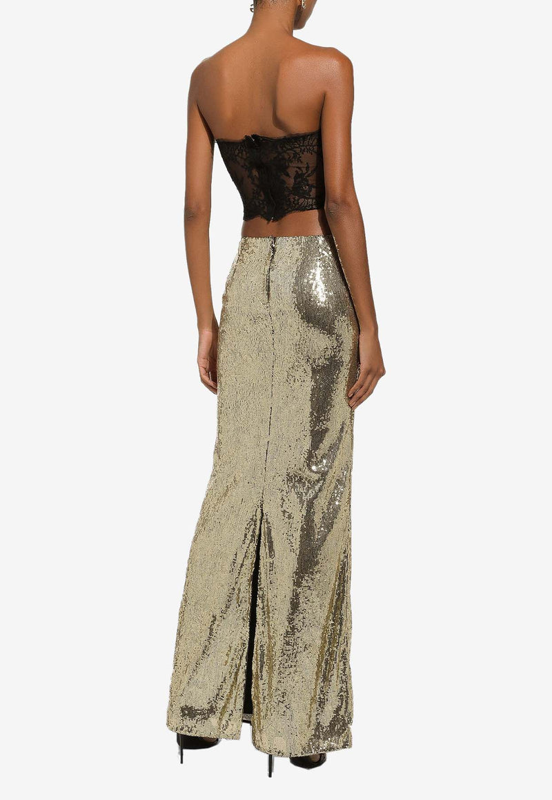 Dolce 
Gabbana Sequined Mermaid Maxi Skirt F4CRWT FLMK4 S0985 Gold