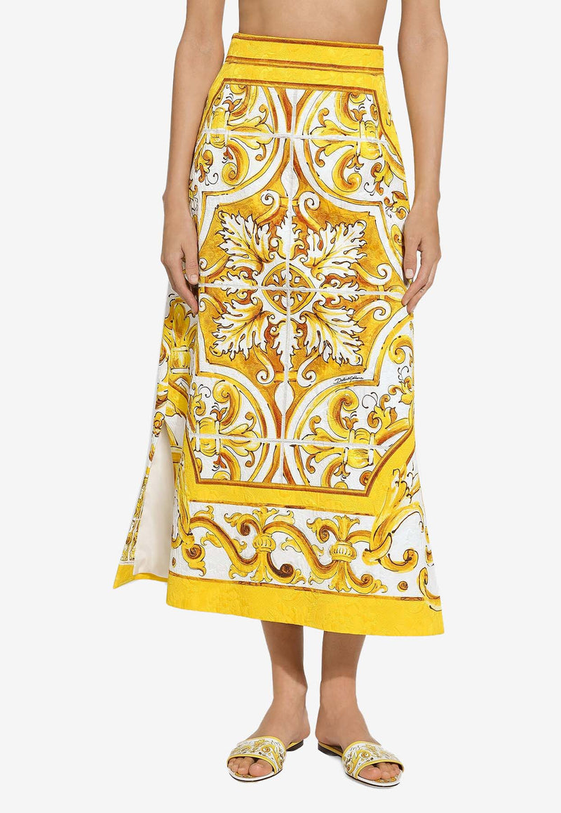 Dolce 
Gabbana Majolica Print Brocade Midi Skirt F4CUNT FPTAX HG5DQ Yellow