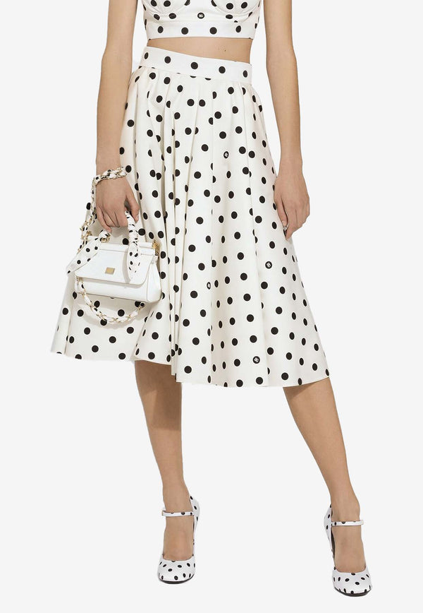 Dolce 
Gabbana Polka Dot Print Flared Midi Skirt F4CVMT FSFNM HWZRN White