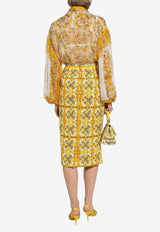 Dolce 
Gabbana Majolica Print Silk Midi Pencil Skirt F4CVPT HPABW HG3TN Yellow