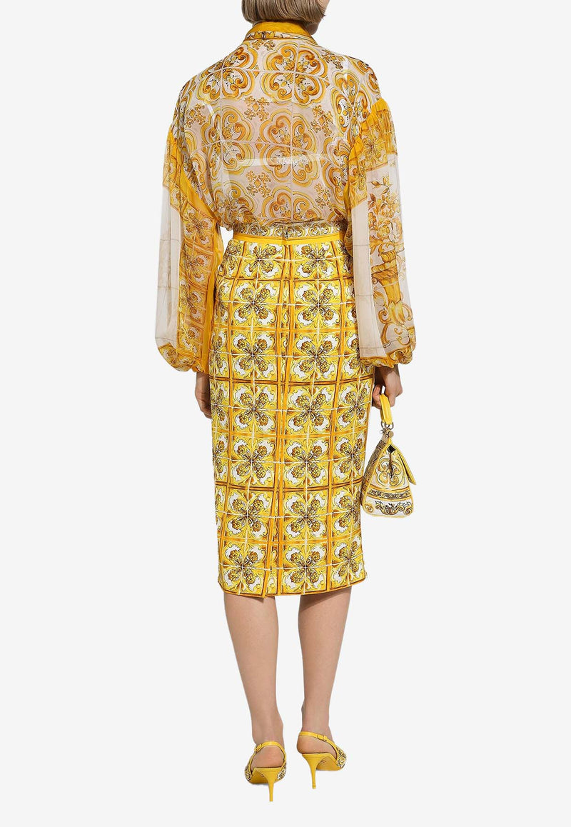 Dolce 
Gabbana Majolica Print Silk Midi Pencil Skirt F4CVPT HPABW HG3TN Yellow