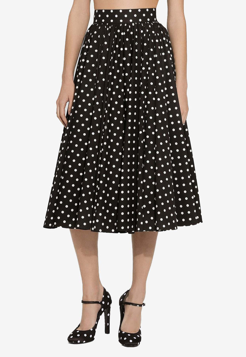 Dolce 
Gabbana Polka Dot Print Flared Midi Skirt F4CWBT HS5R7 HNZQW Black