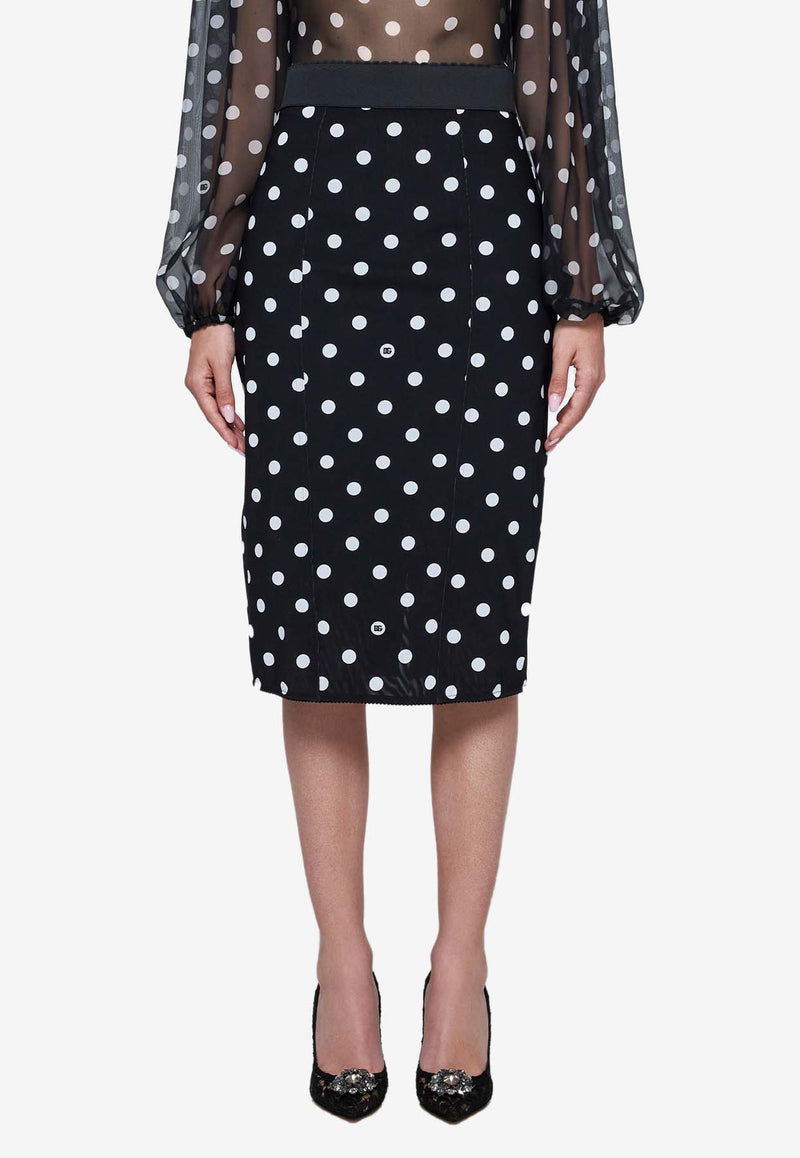 Dolce 
Gabbana Polka Dot Print Pencil Midi Skirt F4CWKT FSUBH HNZRW Black