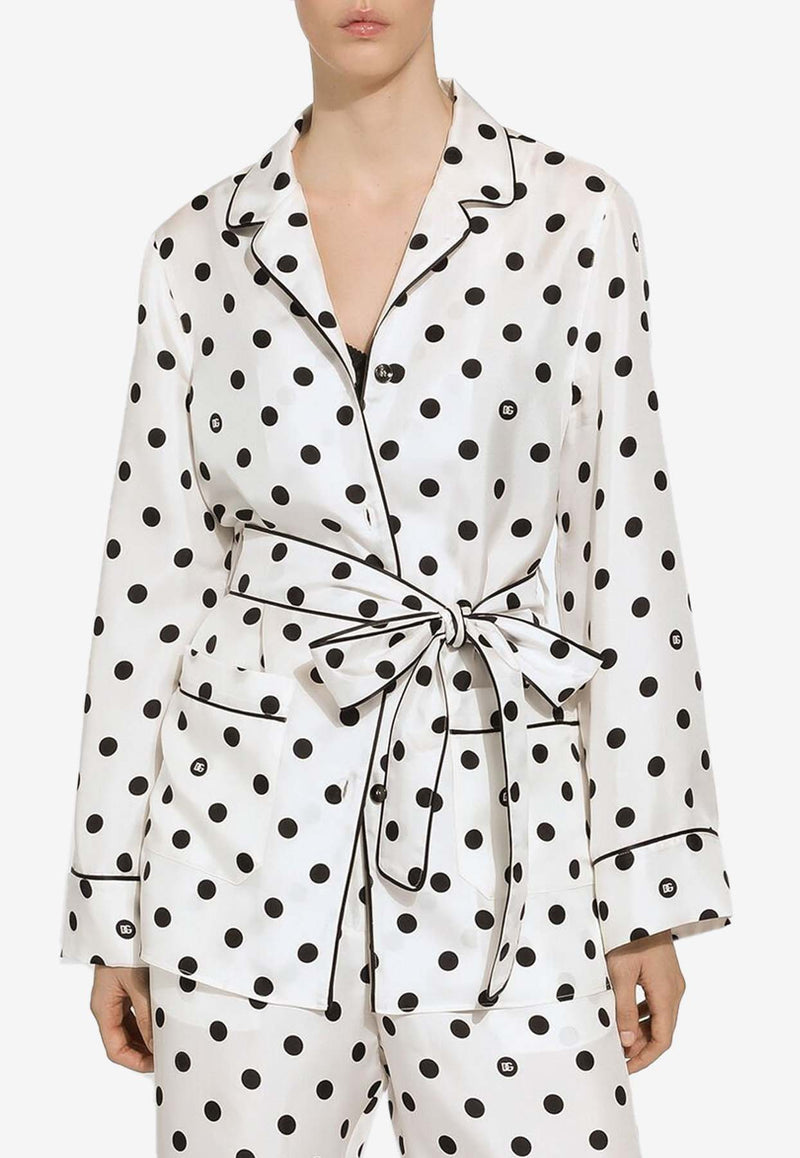 Dolce 
Gabbana Polka Dot Print Pajama Silk Shirt F5I89T IS1VI HWZRN White