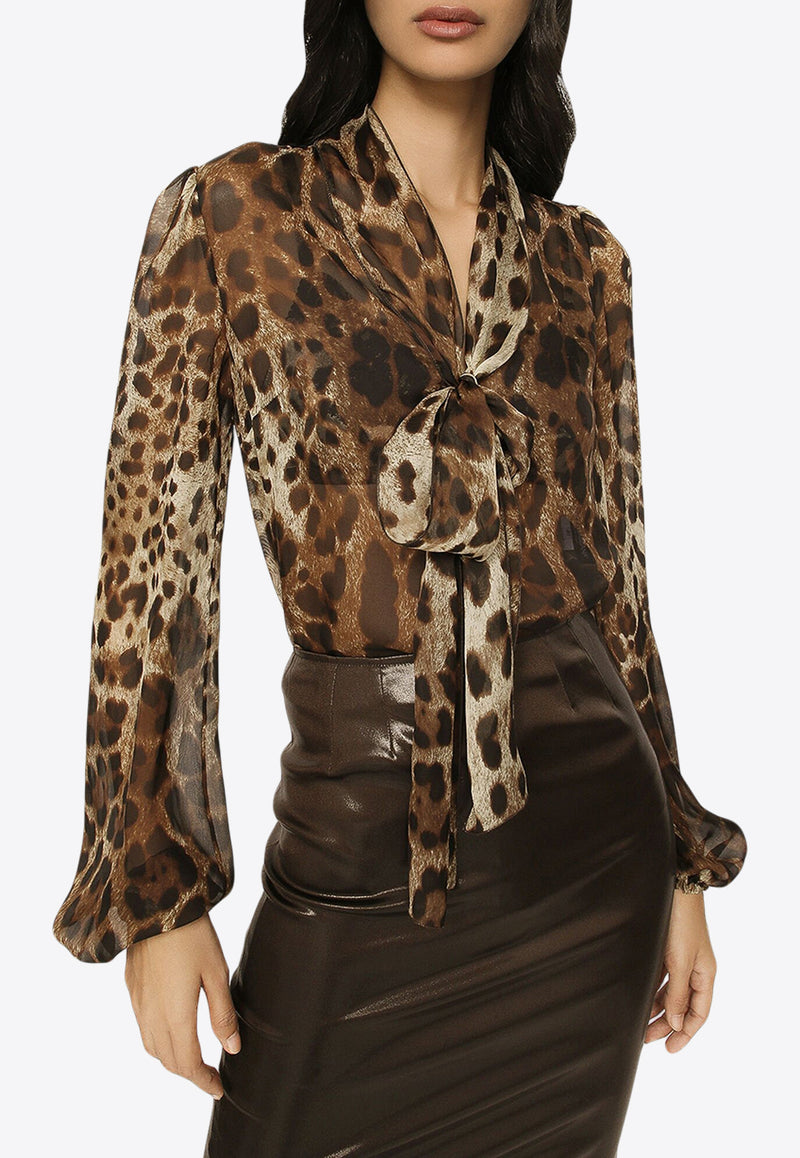 Dolce 
Gabbana Leopard Print Silk Blouse Brown F5N70T IS1MN HY13M