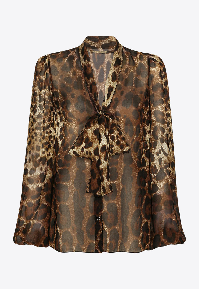 Dolce 
Gabbana Leopard Print Silk Blouse Brown F5N70T IS1MN HY13M