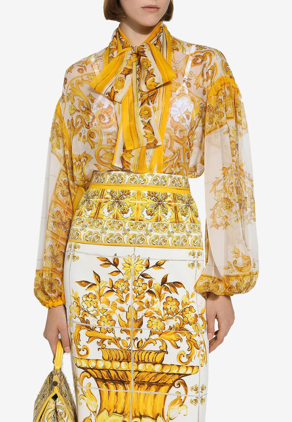 Dolce 
Gabbana Majolica Print Chiffon Bow Shirt F5P73T HI1L9 HG3TN Yellow