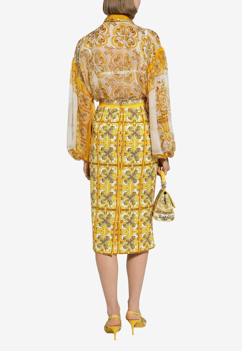 Dolce 
Gabbana Majolica Print Chiffon Bow Shirt F5P73T HI1L9 HG3TN Yellow