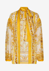 Dolce 
Gabbana Majolica Print Chiffon Bow Shirt F5P73T HI1L9 HG3TN Yellow