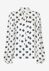 Dolce 
Gabbana Pussy-Bow Monogram Shirt F5Q44T FSA4I HAVAN White