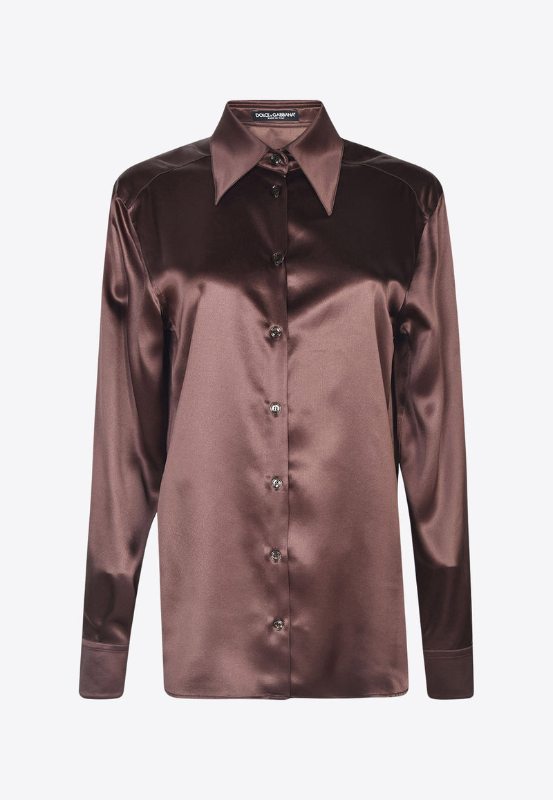 Dolce 
Gabbana Long-Sleeved Silk Shirt Brown F5R13T FU1AU M0696