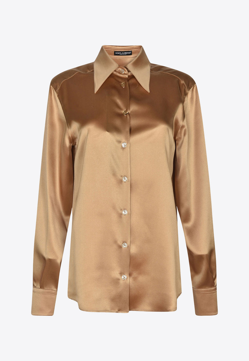 Dolce 
Gabbana Long-Sleeved Silk Shirt Champagne F5R13T FU1AU M2366