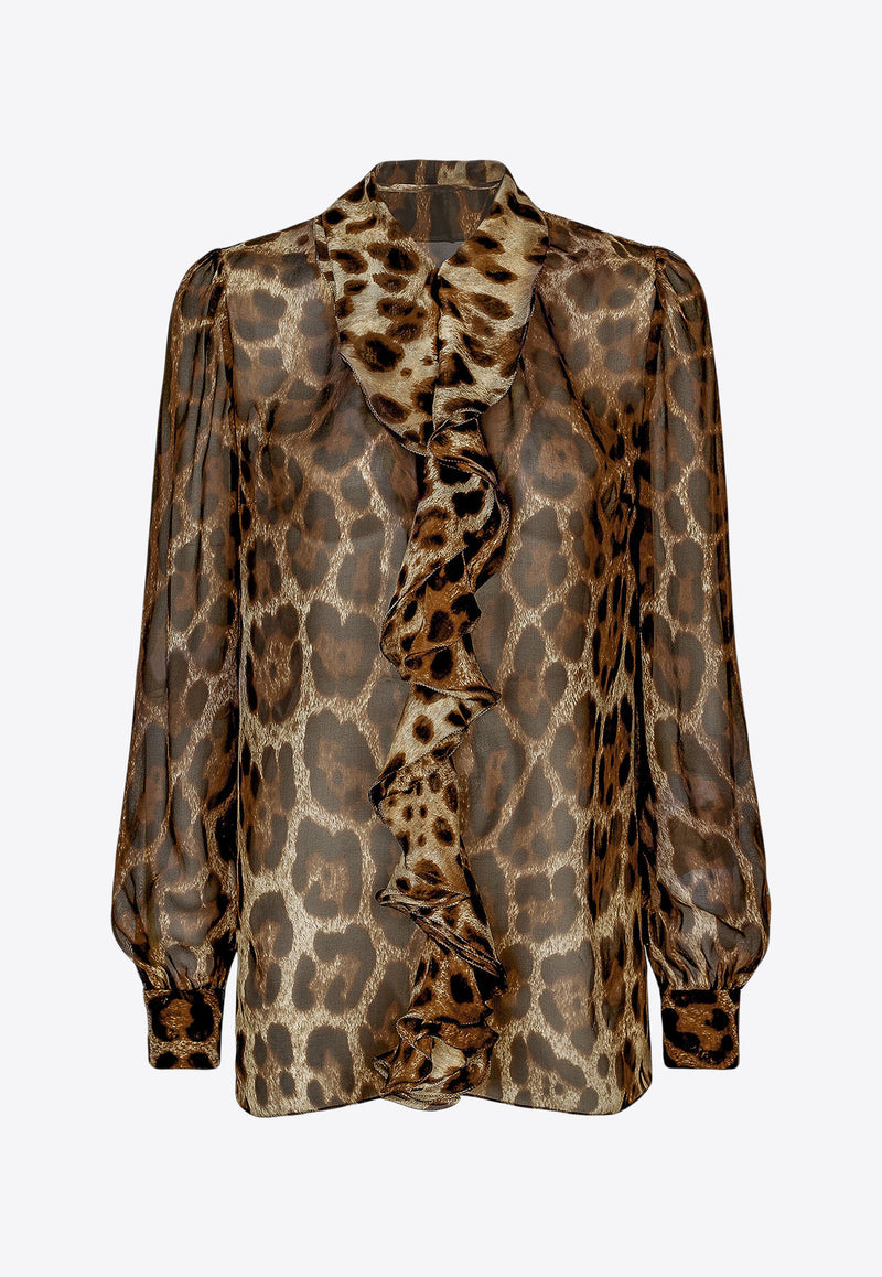 Dolce 
Gabbana Leopard Print Ruffled Silk Blouse Brown F5R16T IS1MN HY13M