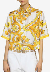 Dolce 
Gabbana Majolica Print Cropped Silk Shirt F5S01T HI1TK HG3TN Yellow