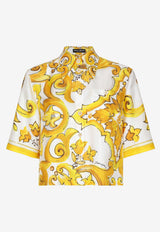 Dolce 
Gabbana Majolica Print Cropped Silk Shirt F5S01T HI1TK HG3TN Yellow