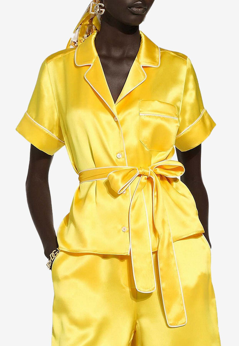 Dolce 
Gabbana Short-Sleeved Silk Pajama Shirt F5S23T FU1NU A0417 Yellow