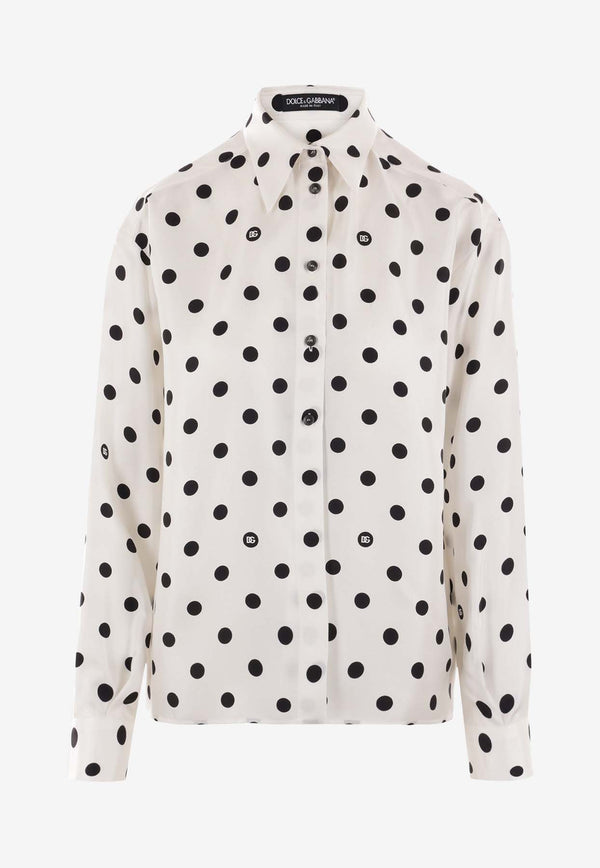 Dolce 
Gabbana Polka Dot Print Silk Shirt F5S31T IS1VI HWZRN White