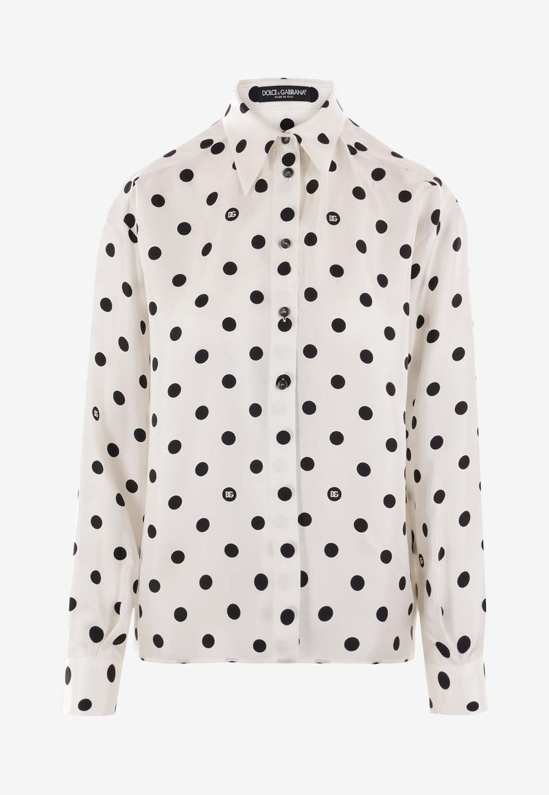 Dolce 
Gabbana Polka Dot Print Silk Shirt F5S31T IS1VI HWZRN White