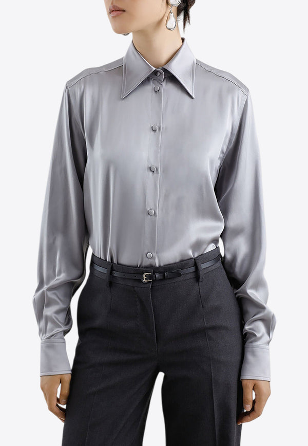 Dolce 
Gabbana Silk Satin Long-Sleeved Shirt Gray F5S36T FU1UU N2613