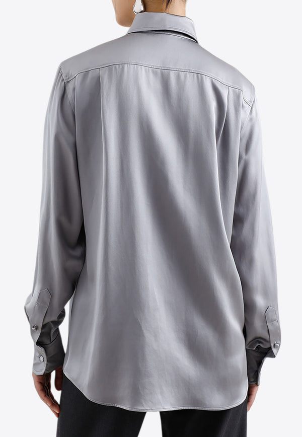 Dolce 
Gabbana Silk Satin Long-Sleeved Shirt Gray F5S36T FU1UU N2613