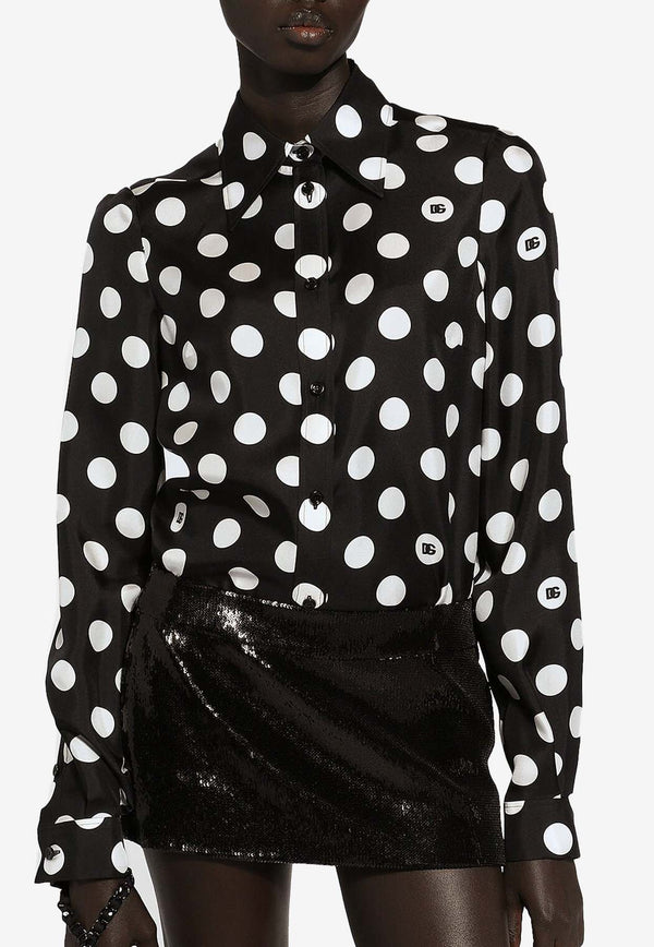 Dolce 
Gabbana Polka Dot Print Silk Shirt F5S48T IS1VL HNZSW Black