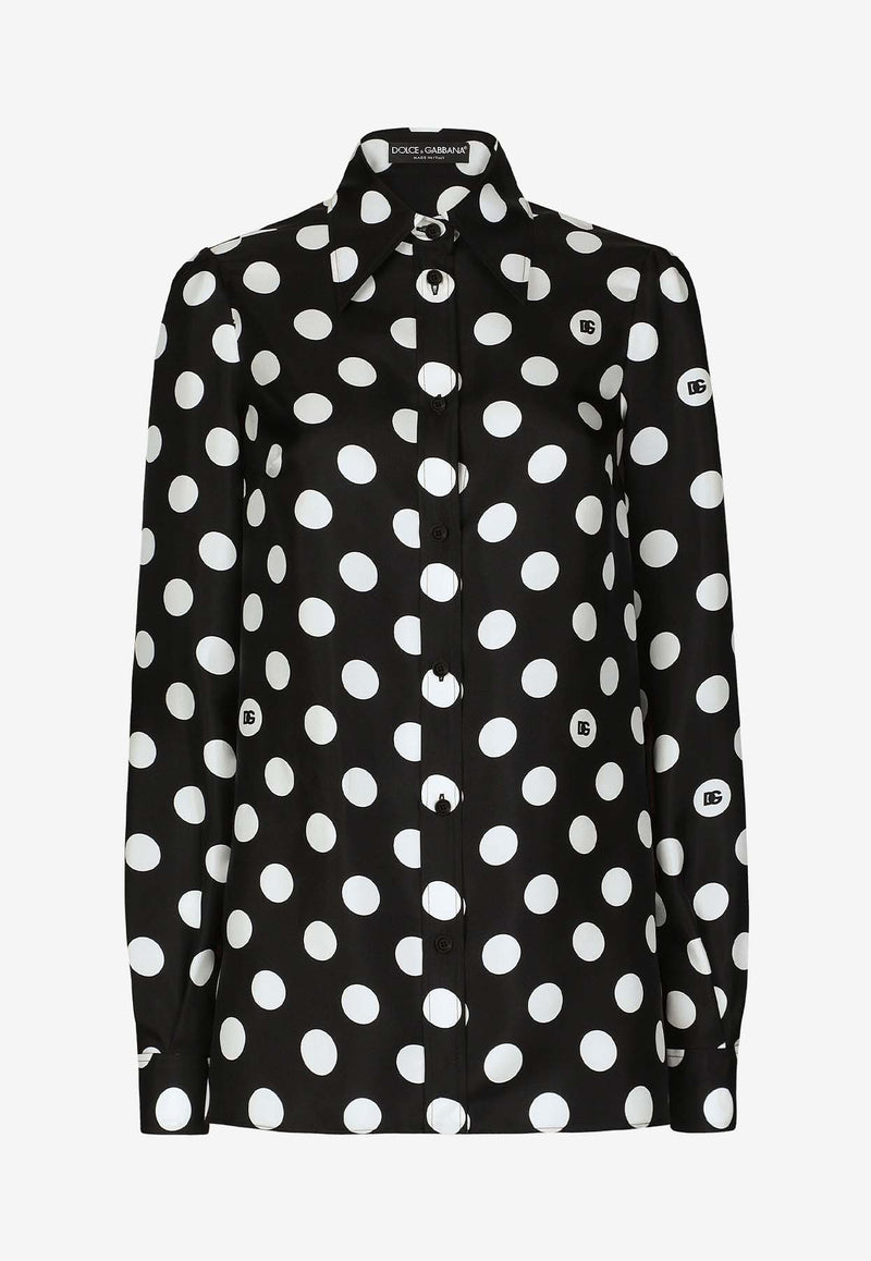 Dolce 
Gabbana Polka Dot Print Silk Shirt F5S48T IS1VL HNZSW Black