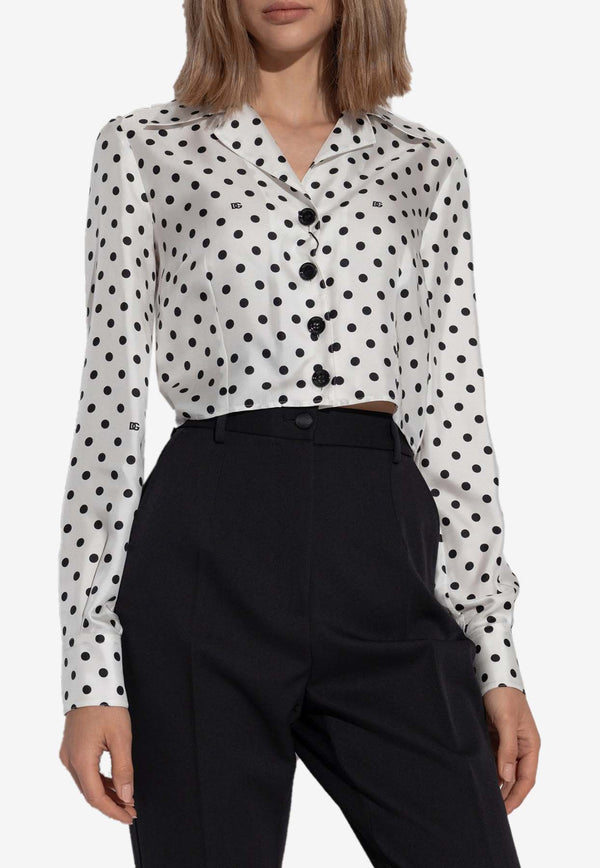 Dolce 
Gabbana Polka Dot Print Cropped Silk Shirt F5S49T IS1VM HWZQN White