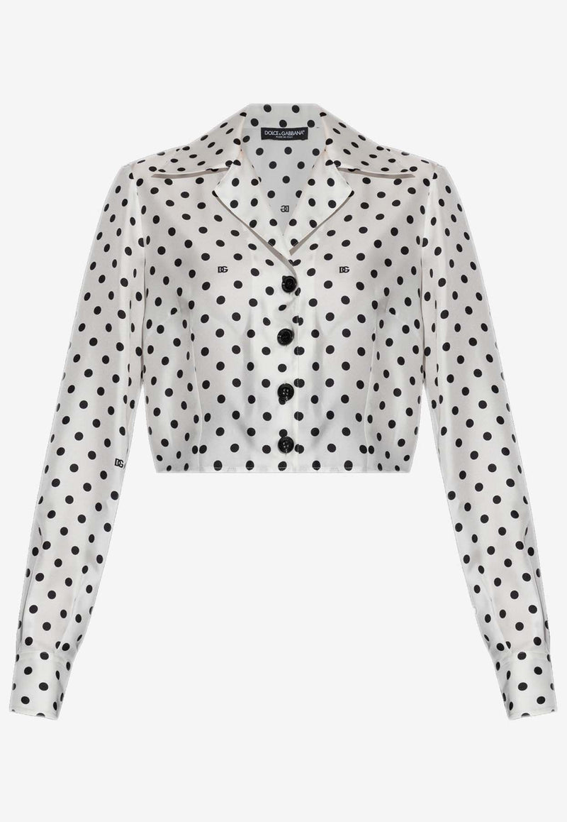 Dolce 
Gabbana Polka Dot Print Cropped Silk Shirt F5S49T IS1VM HWZQN White