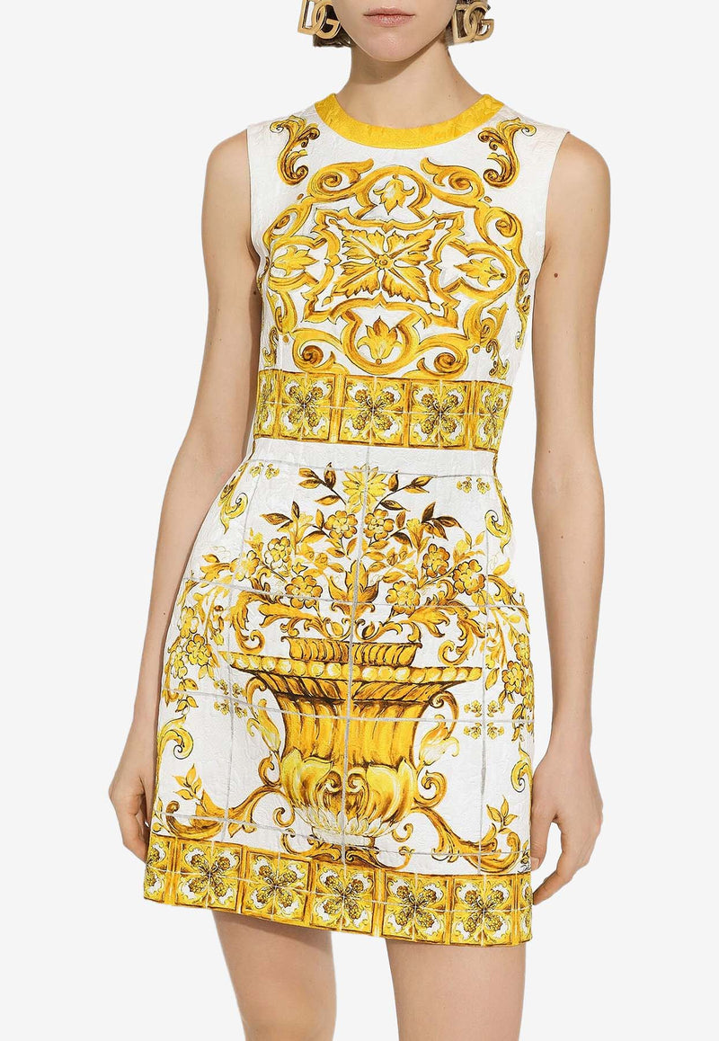 Dolce 
Gabbana Majolica Print Brocade Mini Dress F68A8T FPTAH HG3TN Yellow