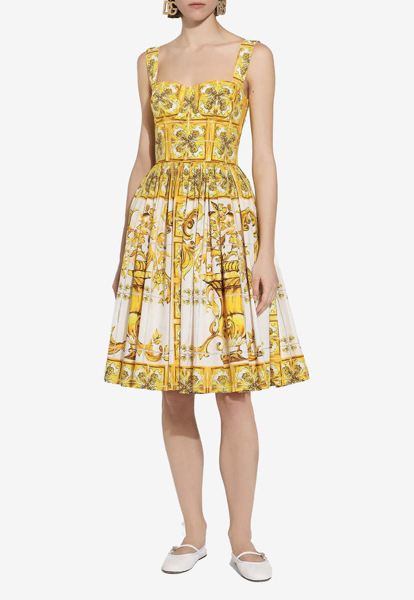 Dolce 
Gabbana Majolica Print Knee-Length Corset Dress F6ADLT HH5A0 HG3TN Yellow