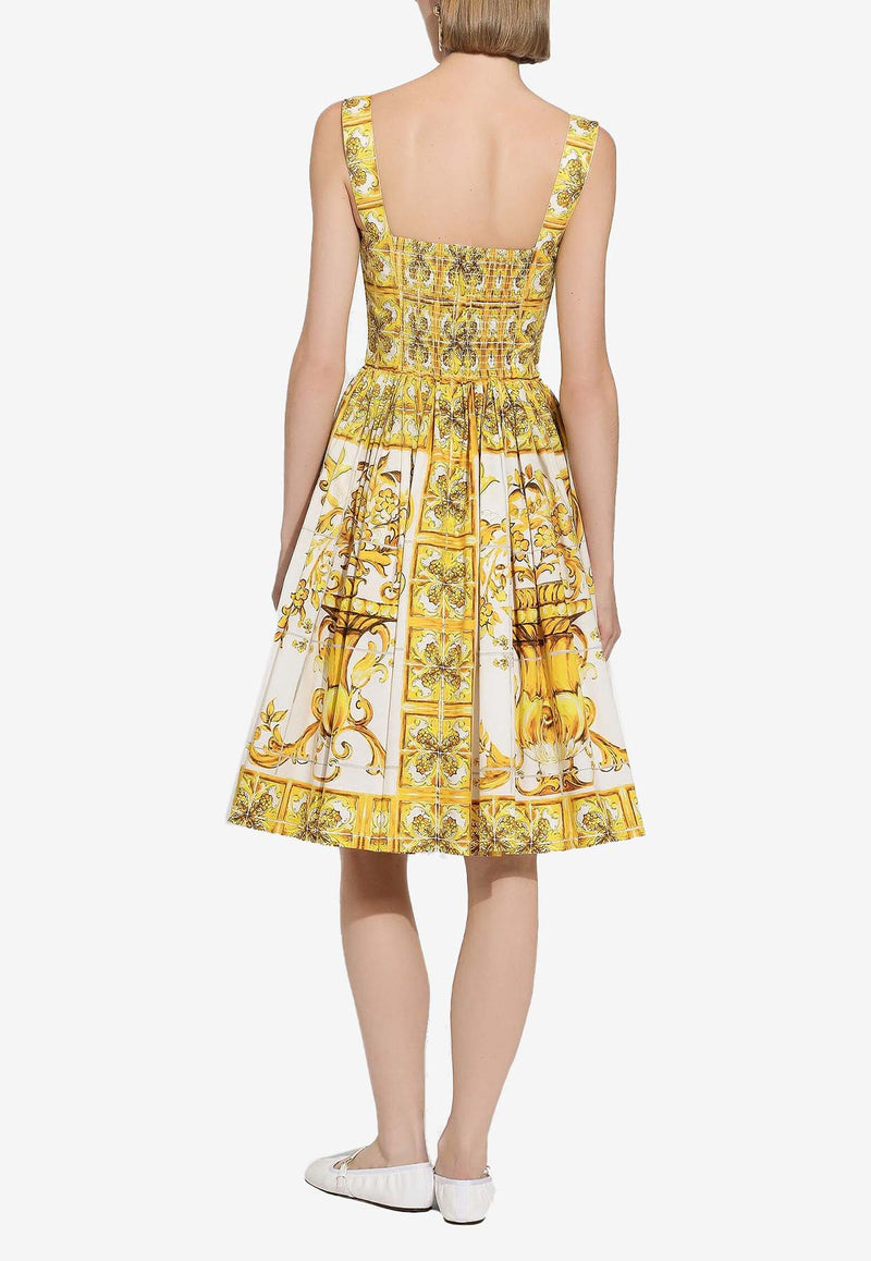 Dolce 
Gabbana Majolica Print Knee-Length Corset Dress F6ADLT HH5A0 HG3TN Yellow