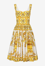 Dolce 
Gabbana Majolica Print Knee-Length Corset Dress F6ADLT HH5A0 HG3TN Yellow