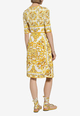 Dolce 
Gabbana Majolica Print Silk Knee-Length Dress F6ADST HPABL HG3TN Yellow