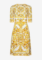 Dolce 
Gabbana Majolica Print Silk Knee-Length Dress F6ADST HPABL HG3TN Yellow