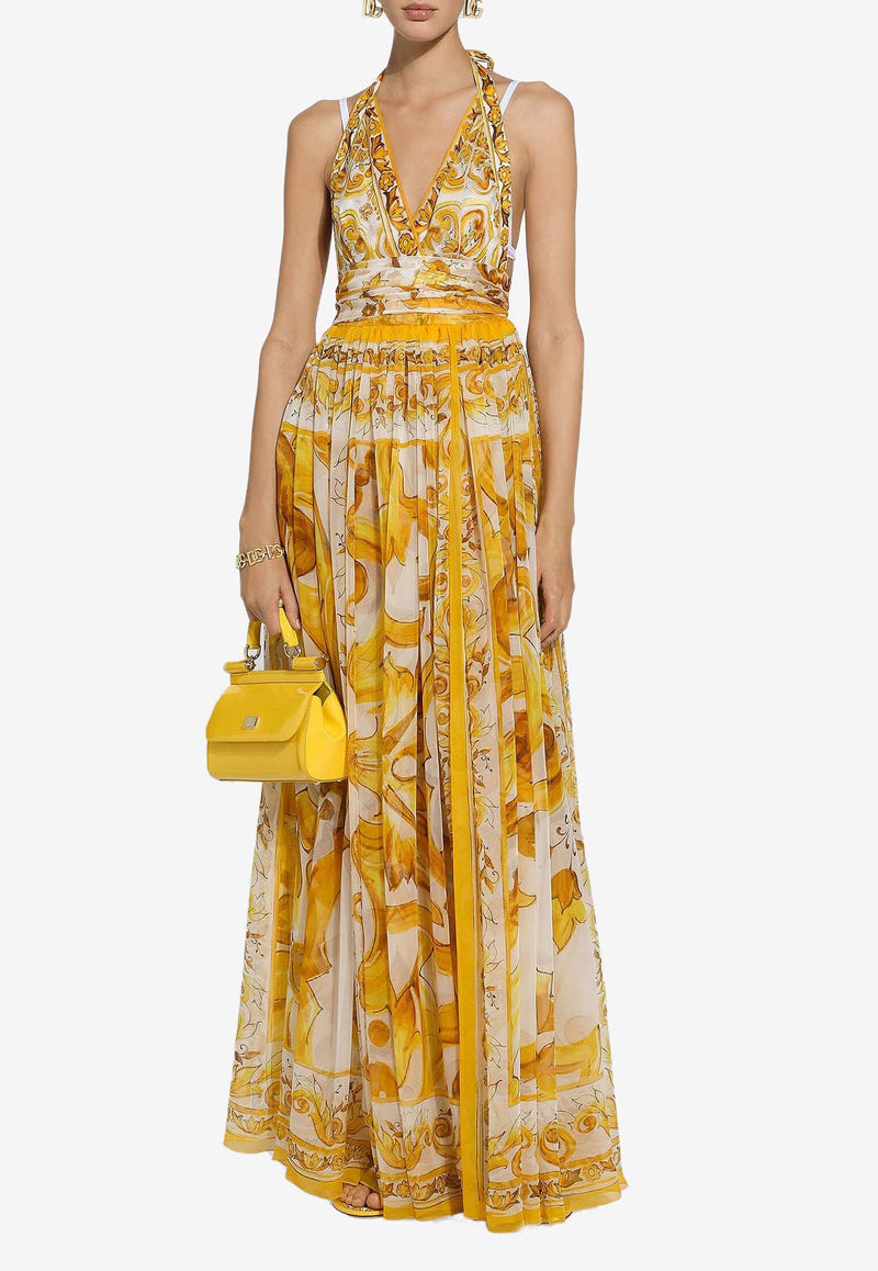 Dolce 
Gabbana Majolica Print Silk Chiffon Maxi Dress F6ALPT HI1BX HG3TN Yellow