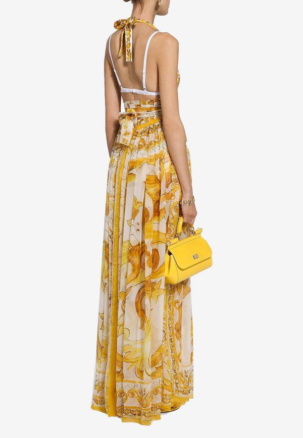 Dolce 
Gabbana Majolica Print Silk Chiffon Maxi Dress F6ALPT HI1BX HG3TN Yellow