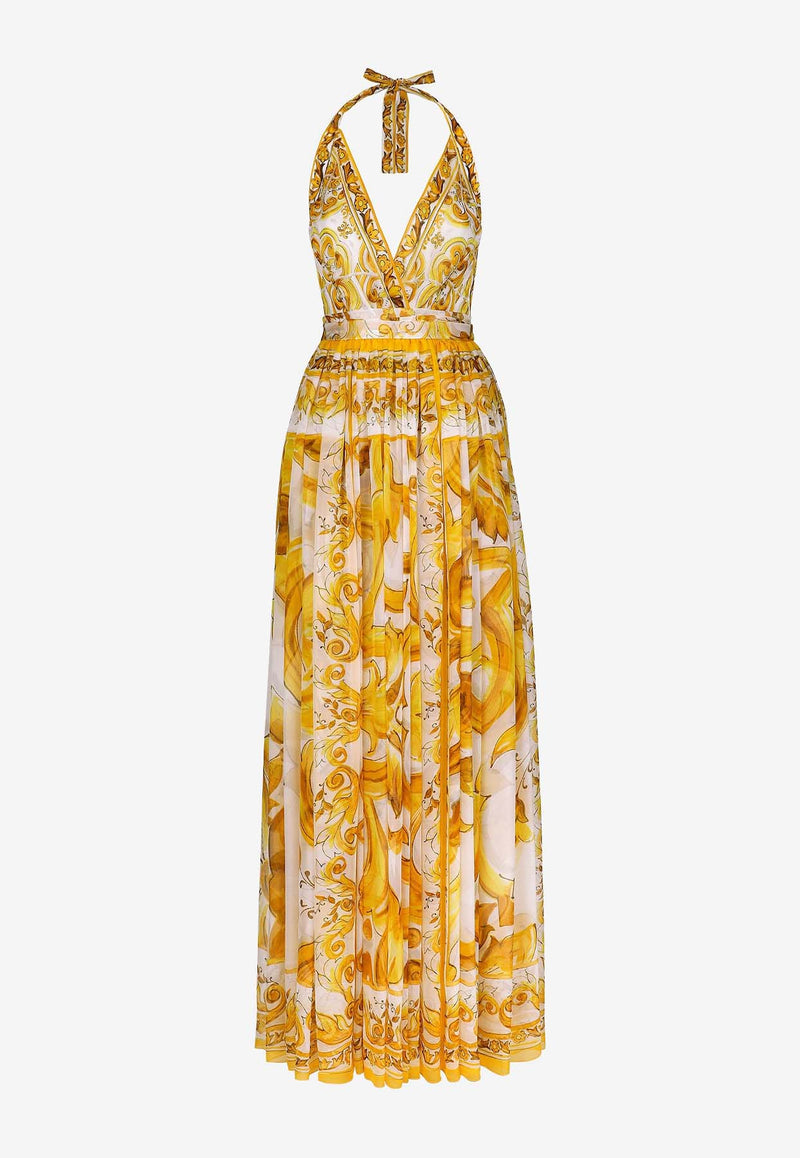 Dolce 
Gabbana Majolica Print Silk Chiffon Maxi Dress F6ALPT HI1BX HG3TN Yellow