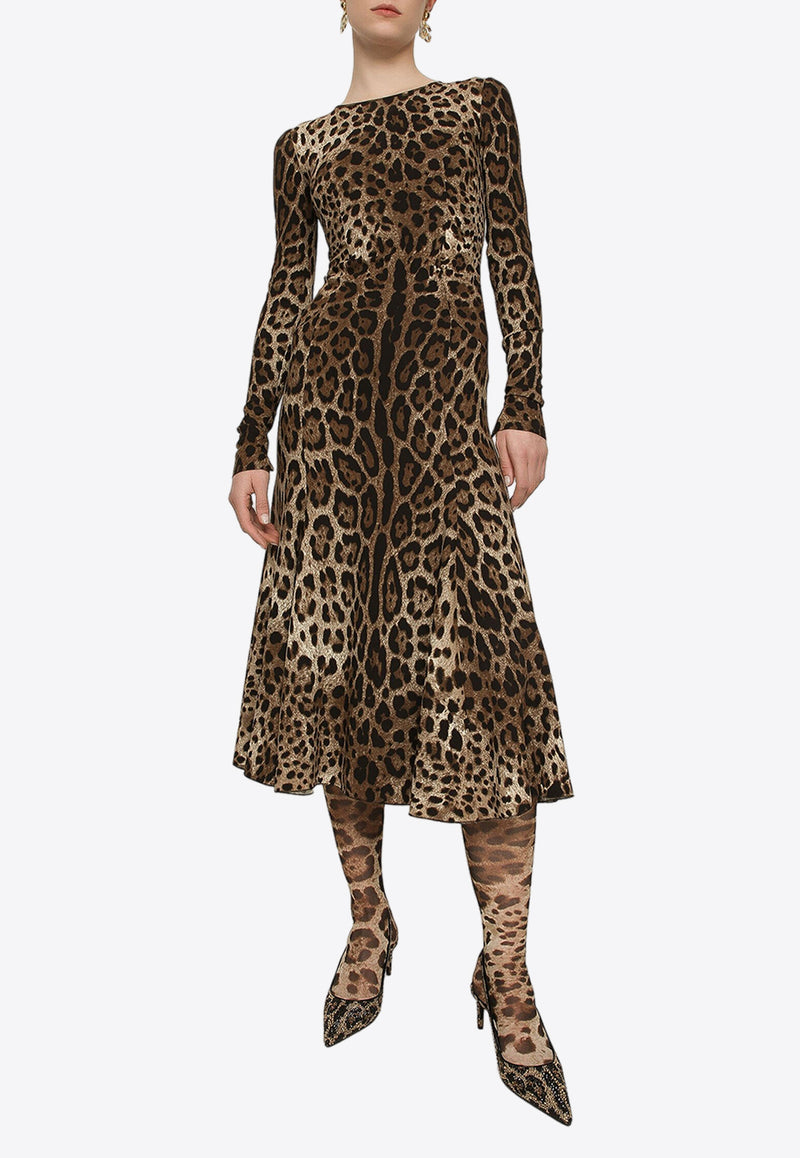 Dolce 
Gabbana Leopard Print Cady Midi Dress Brown F6AUVT FSRKI HY13M