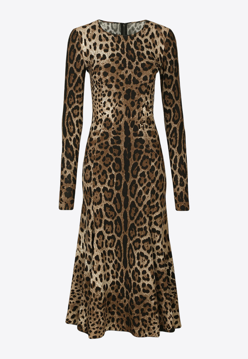 Dolce 
Gabbana Leopard Print Cady Midi Dress Brown F6AUVT FSRKI HY13M