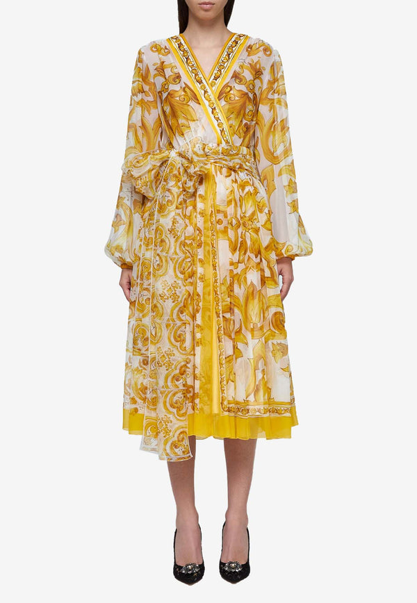 Dolce 
Gabbana Majolica Print Chiffon Midi Dress F6CNUT HI1MF HG3TN Yellow