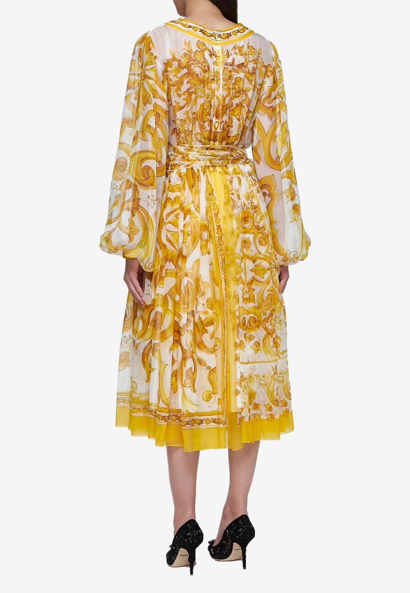 Dolce 
Gabbana Majolica Print Chiffon Midi Dress F6CNUT HI1MF HG3TN Yellow