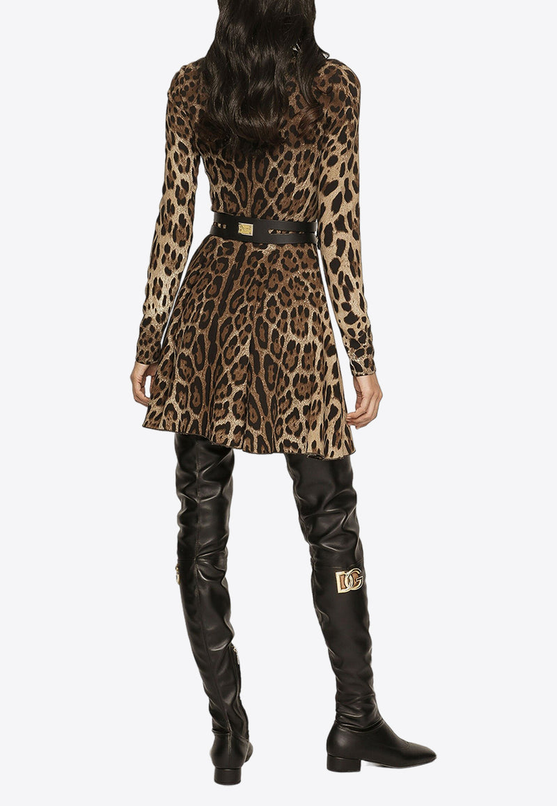 Dolce 
Gabbana Leopard Sleeved Mini Dress Brown F6CPYT FSRKI HY13M